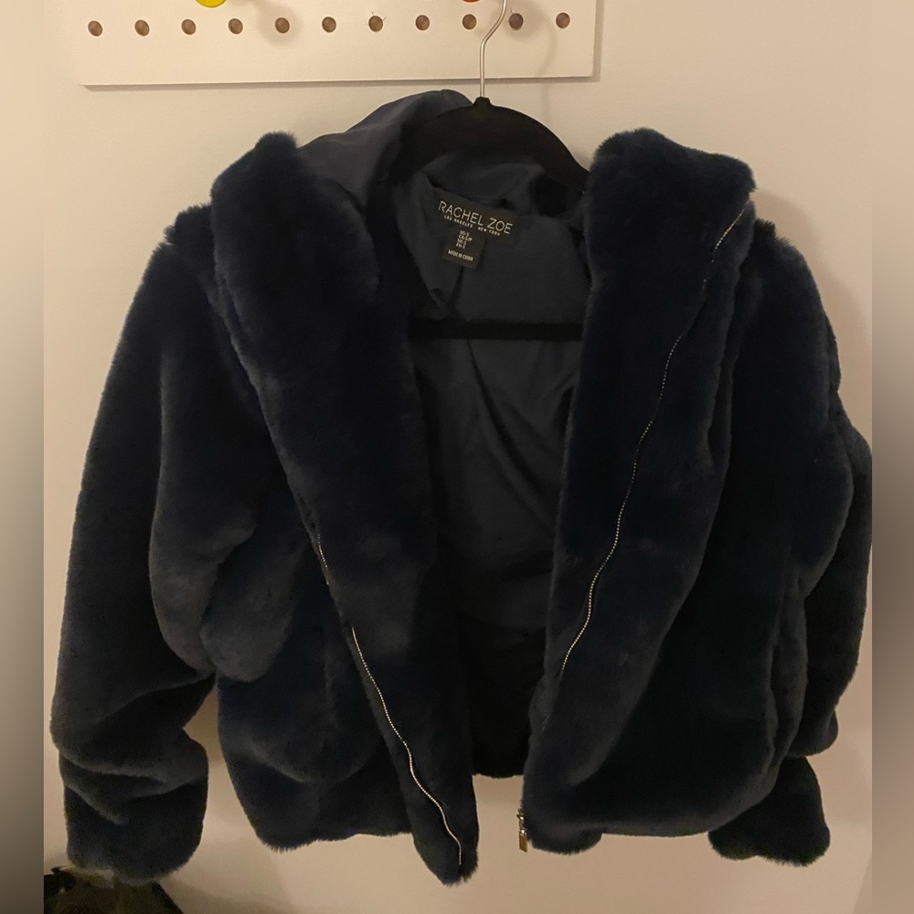 RACHEL ZOE NAVY SMALL FUR JACKET